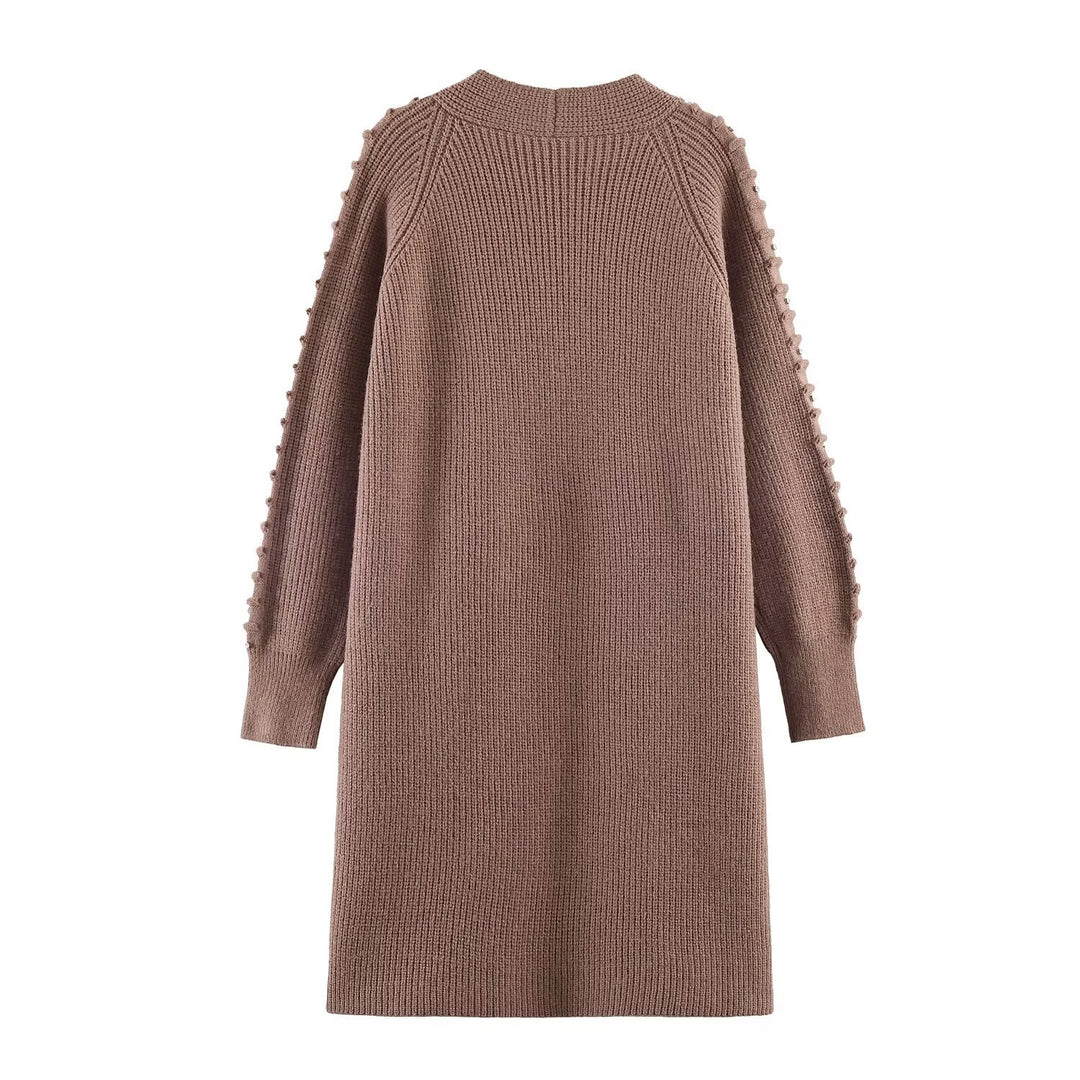 Damen Longline Strickcardigan mit Perlen- und Rüschendetail offene Front Drune