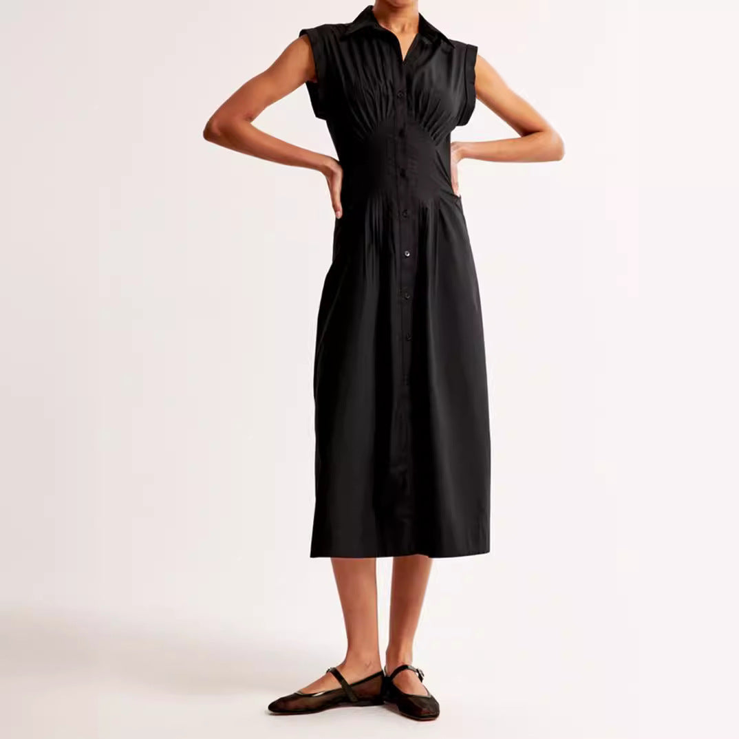 Damen Maxikleid mit Schulterklappen und klassischem Knopfverschluss Drune