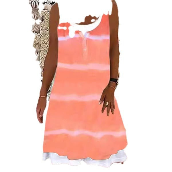 Damen Blumendruck Ärmelloses Strandkleid Drune