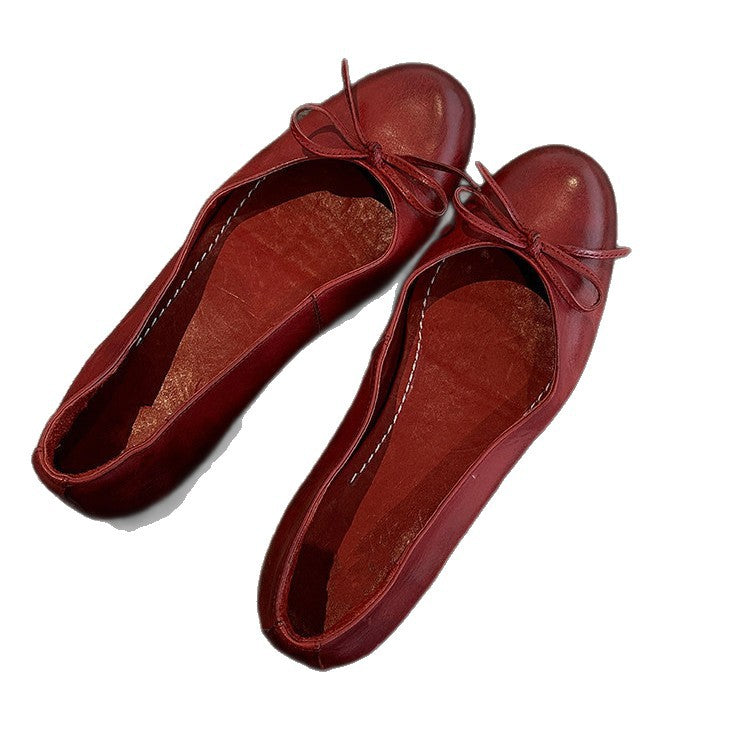 Damen Ballerina Schuhe aus weichem Leder mit elegantem Schleifendetail Drune