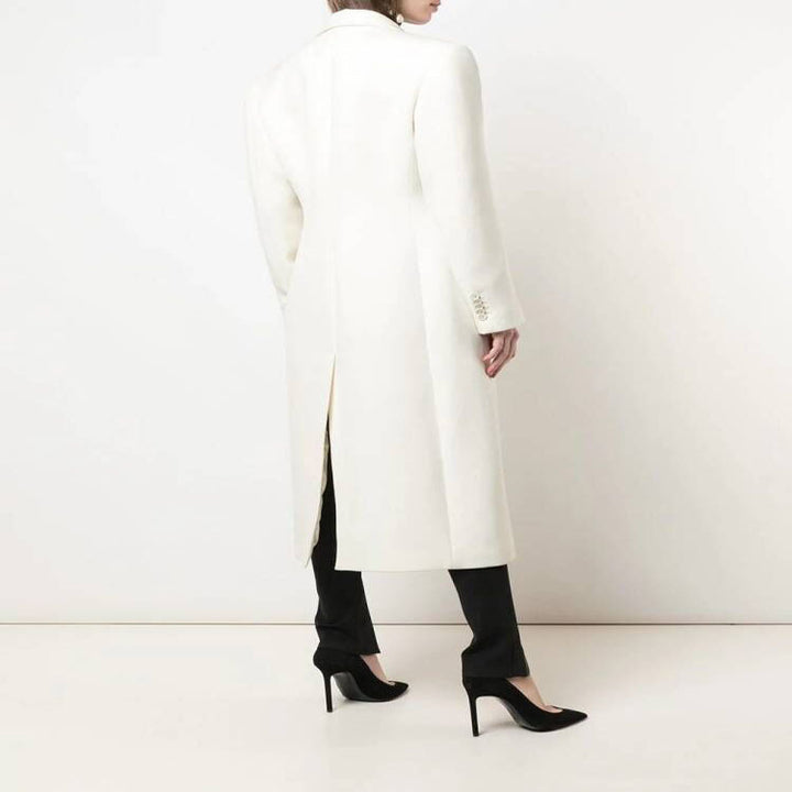 Damen Schmal geschnittener zweireihiger Wollmix‑Longcoat mit markanter Schulter Drune