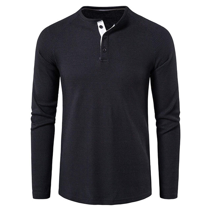 Herren nan strukturiertes Henley-Langarmshirt mit Waffelstruktur, Halbknopfleiste und Raglanärmeln Drune