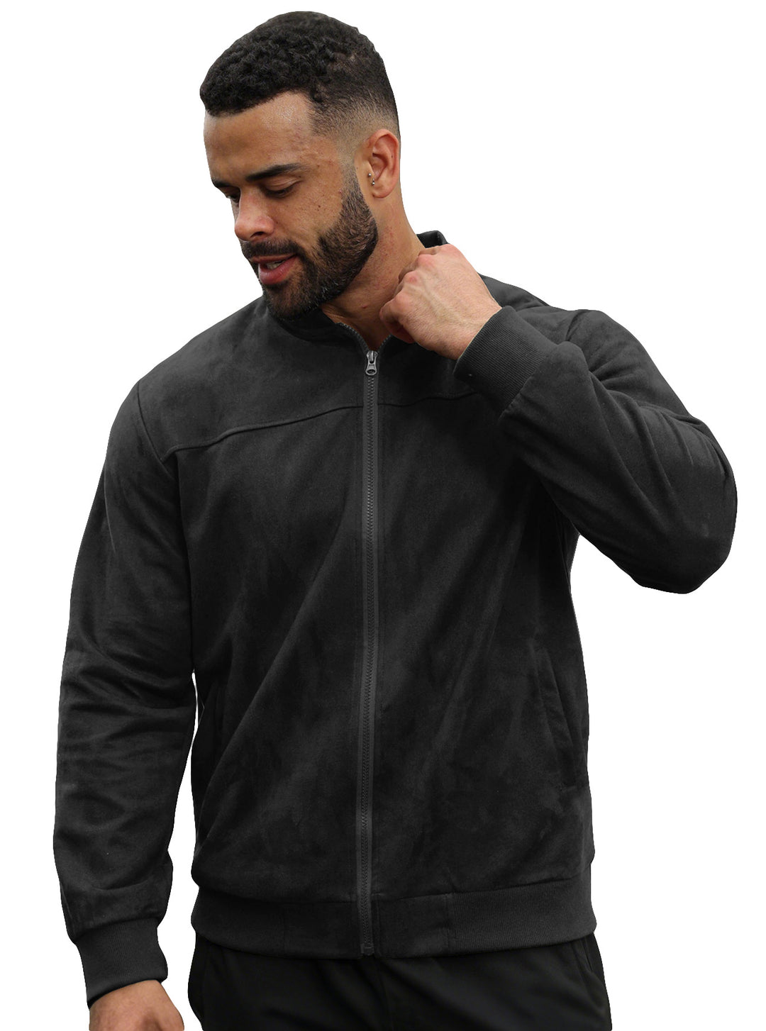 Herren Velours-Trainingsjacke mit Reißverschluss und Stehkragen Drune