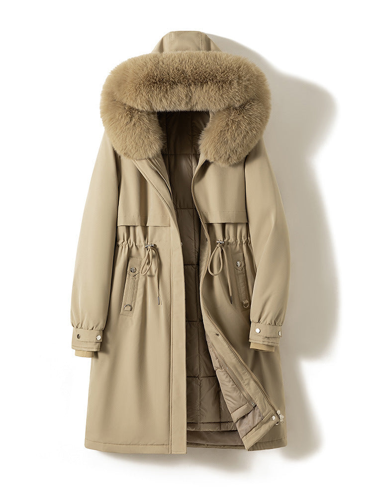 Damen nan langer wasserabweisender Parka mit voluminöser Kunstfellkapuze, taillierbarem Tunnelzug und gesteppter Thermo-Innenjacke Drune