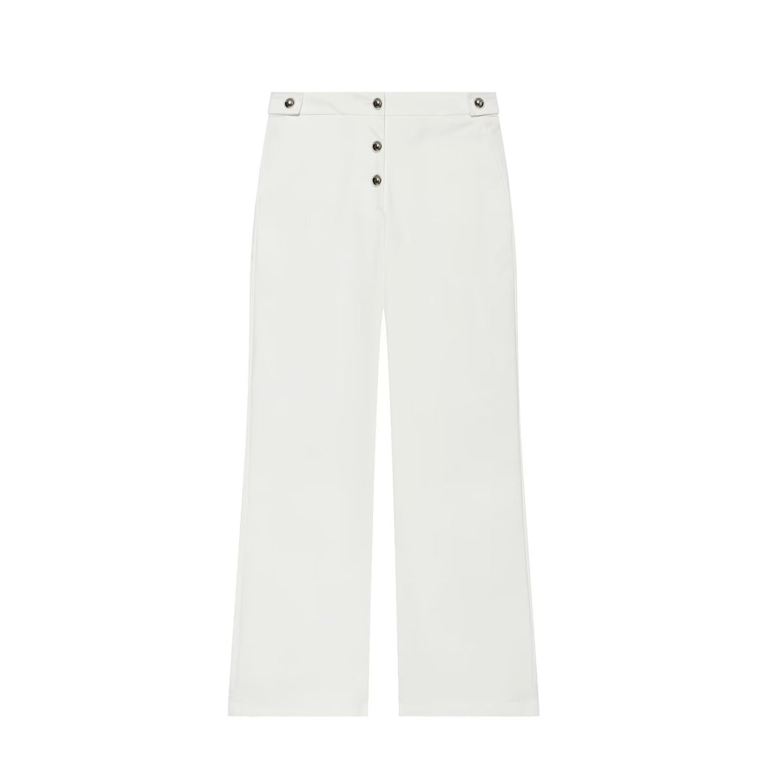 Damen Hochgeschnittene weite Hose mit sichtbarer Knopfleiste und Bundriegel Drune