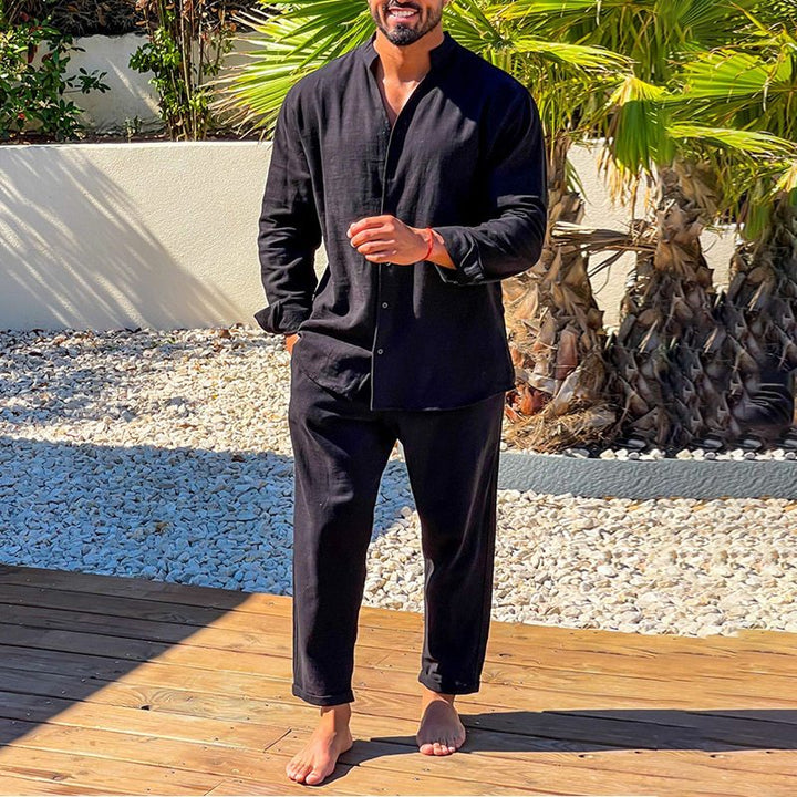 Herren Leichte Sommer-Hemd und Hose Set Drune