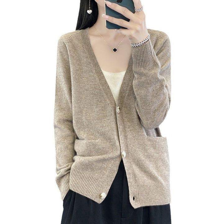 Damen Lässiger Feinstrick-Cardigan mit V‑Ausschnitt, Eingrifftaschen und breitem Rippbund Drune