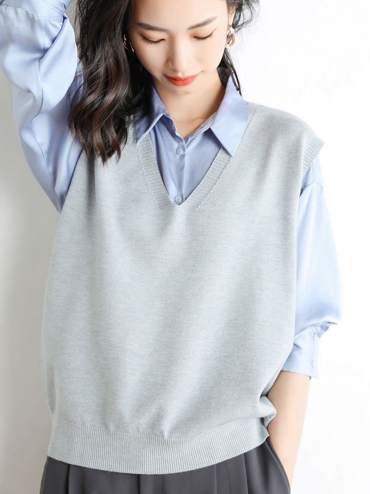 Damen Oversize V-Ausschnitt Feinstrickweste mit Rippenbund Drune