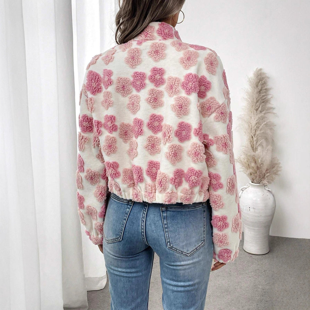 Damen Kuschelige Fleecejacke mit floralem Design Drune