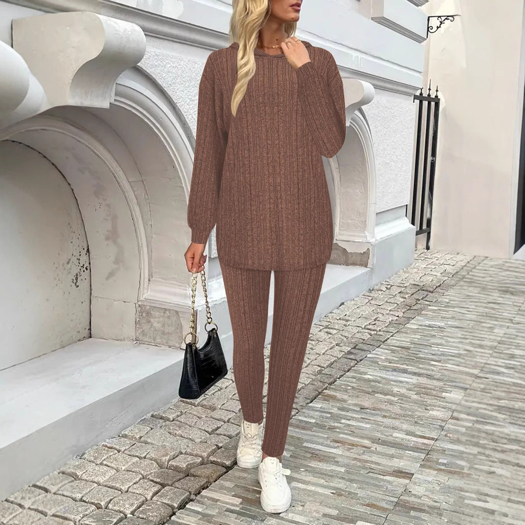 Damen Geripptes Feinstrick‑Loungewear‑Set mit Kapuzenpullover und hochtaillierten Leggings Drune