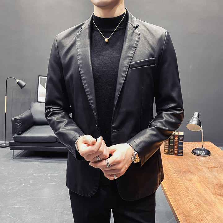 Herren Slim-Fit Lederblazer mit taillierter Silhouette und klassischem Reverskragen Drune