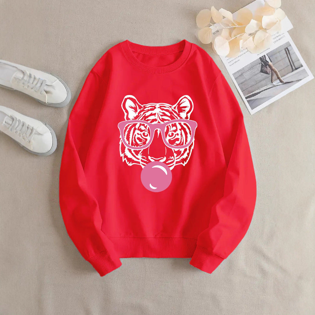 Damen Sweatshirt mit kreativem Tiger-Design und lässigem Schnitt Drune