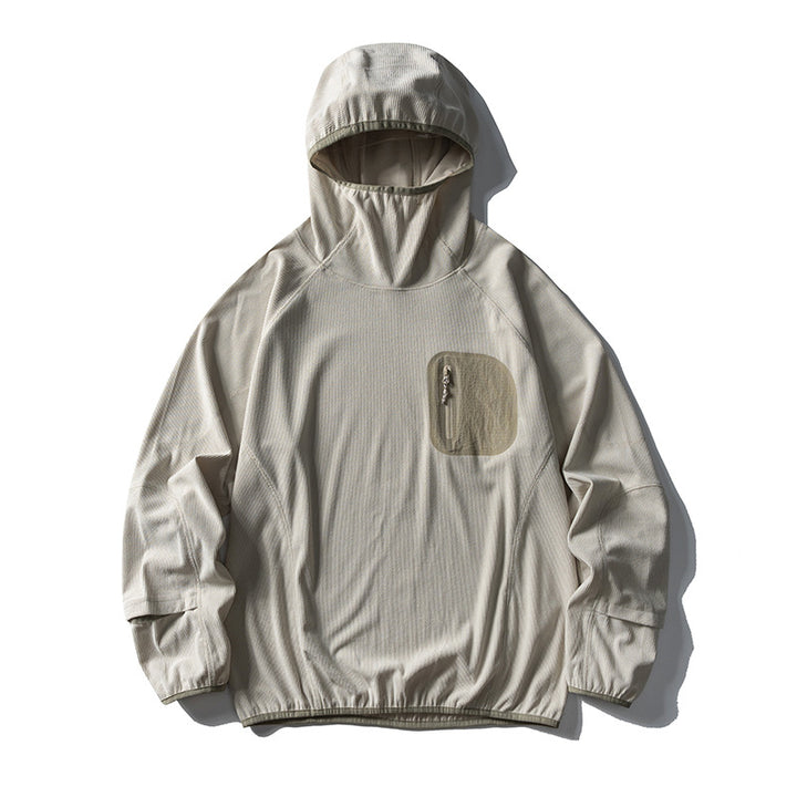 Unisex Leichte technische Kapuzen-Pullover-Windjacke mit Brust-Reißverschlusstasche und elastischem Saum Drune