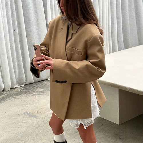 Damen elegante Oversize-Jacke mit schickem Revers Drune