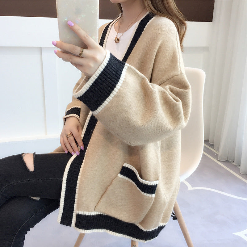 Damen Lässiger Strickcardigan mit attraktiven Kontrastsäumen und praktischen Taschen Drune