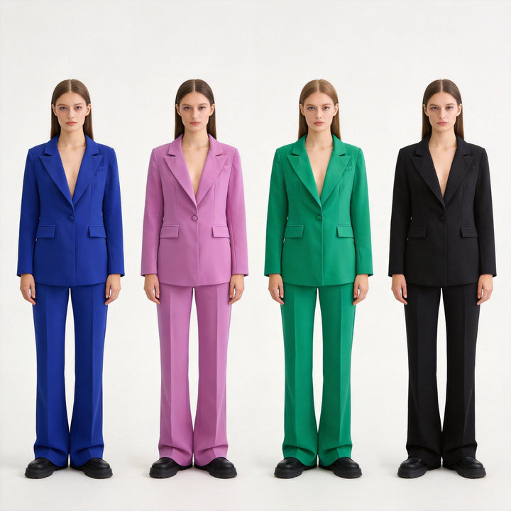 Damen Taillierter Zweiteiler‑Blazer mit konturierter Taille, markantem Revers und weiter Anzughose Drune