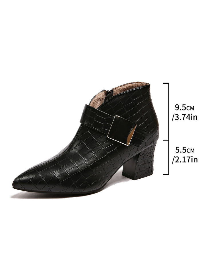 Damen knöchelhohe Stiefelette mit Kroko-Prägung, spitzer Zehenform und dekorativer Schnalle Drune