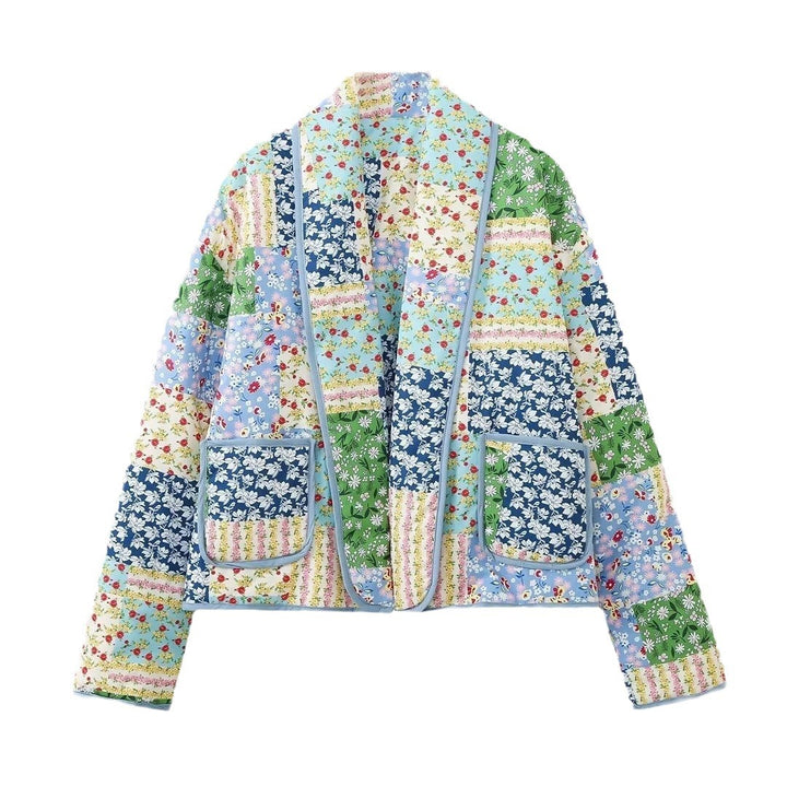 Damen Kurz geschnittene gesteppte Patchworkjacke mit aufgesetzten Taschen Drune