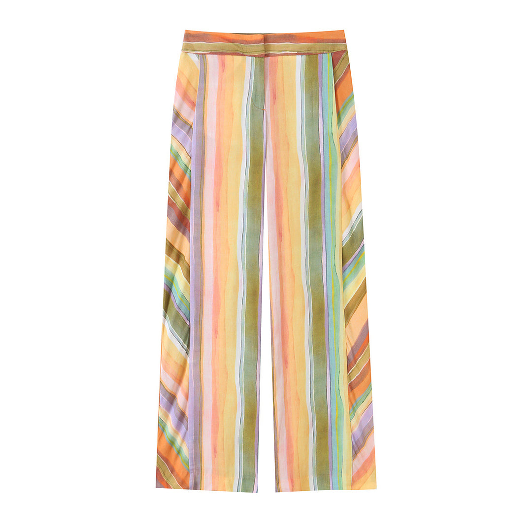 Damen Weite Palazzohose mit hohem Bund und gestreifter Aquarell-Optik Drune