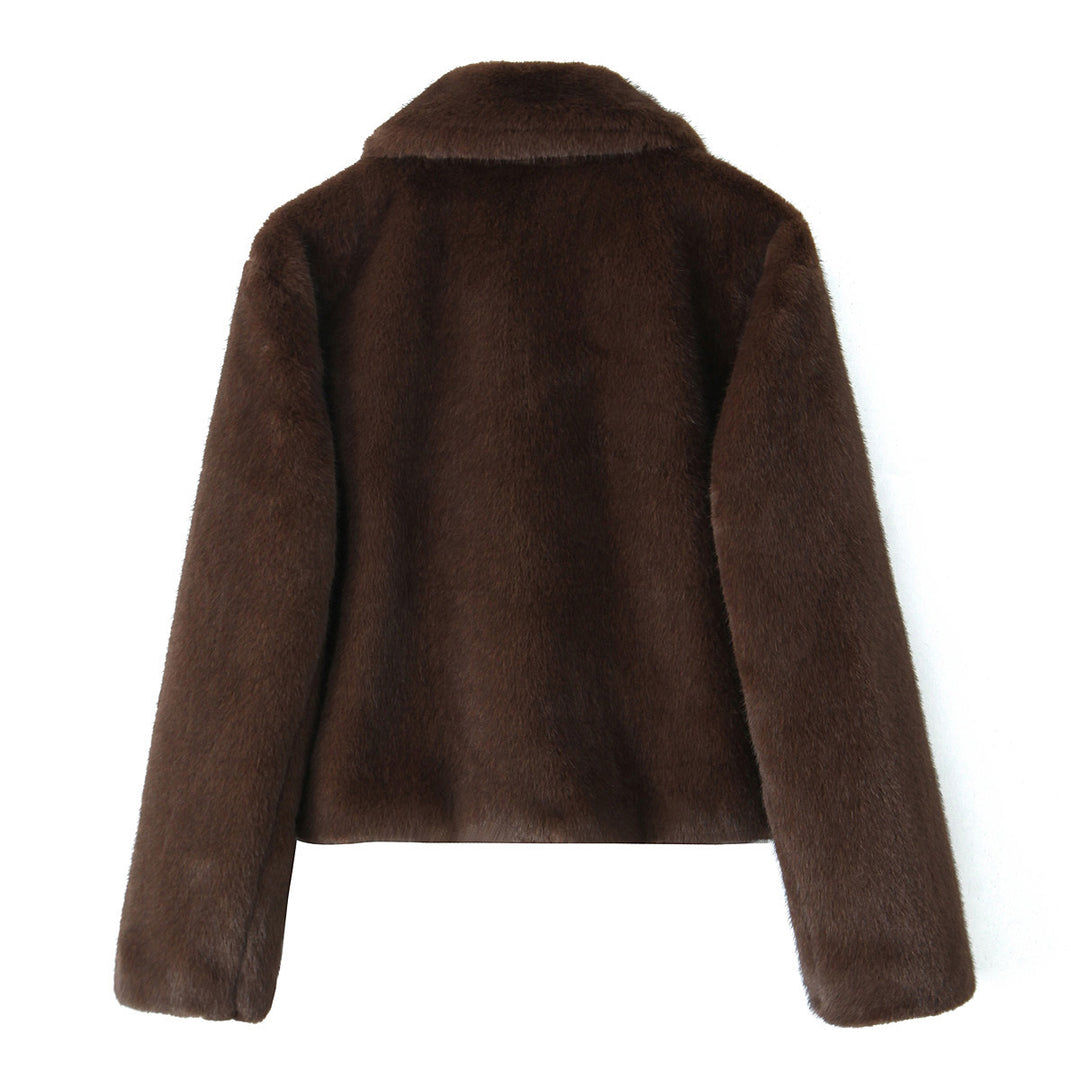 Damen Kurzjacke aus luxuriösem Kunstfell mit klassischem Hemdkragen Drune