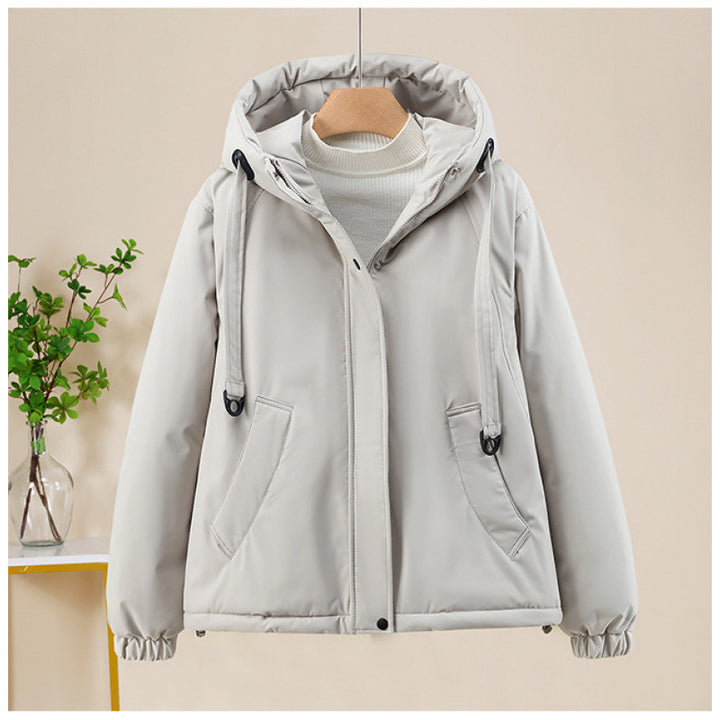 Damen Kurze Thermo-Kapuzenjacke mit Tunnelzug, Winddichter Außenhülle und elastischen Bündchen Drune