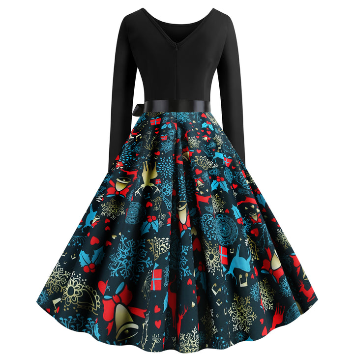 Damen Rock mit buntem Weihnachtliche Muster und eleganter Taillenbindung Drune