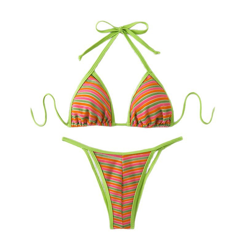 Damen Triangel-Bikini mit bunten Streifen und verstellbaren Trägern Drune