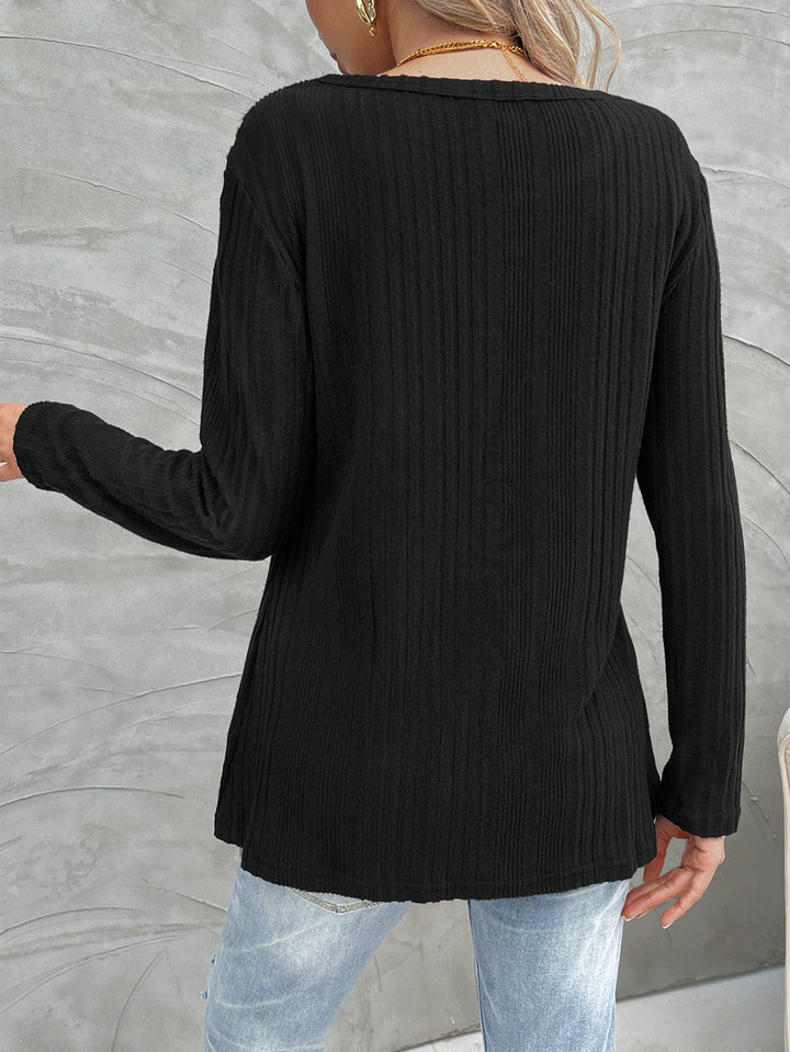 Drune Schwarzes Rundhals schrägknopf Strickoberteil