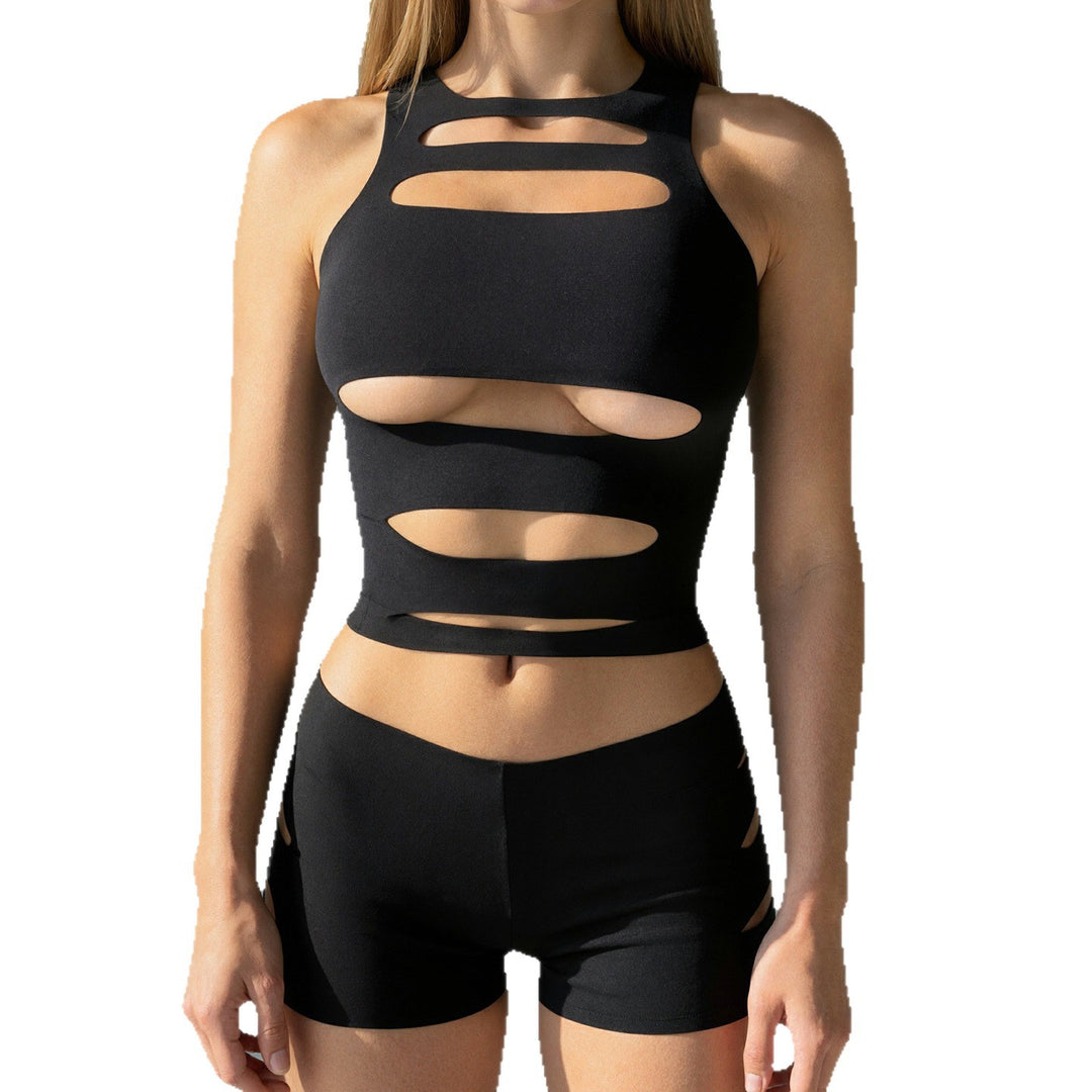 Damen Sportliches Crop-Oberteil und Shorts-Set mit dekorativen Cut-Outs Drune
