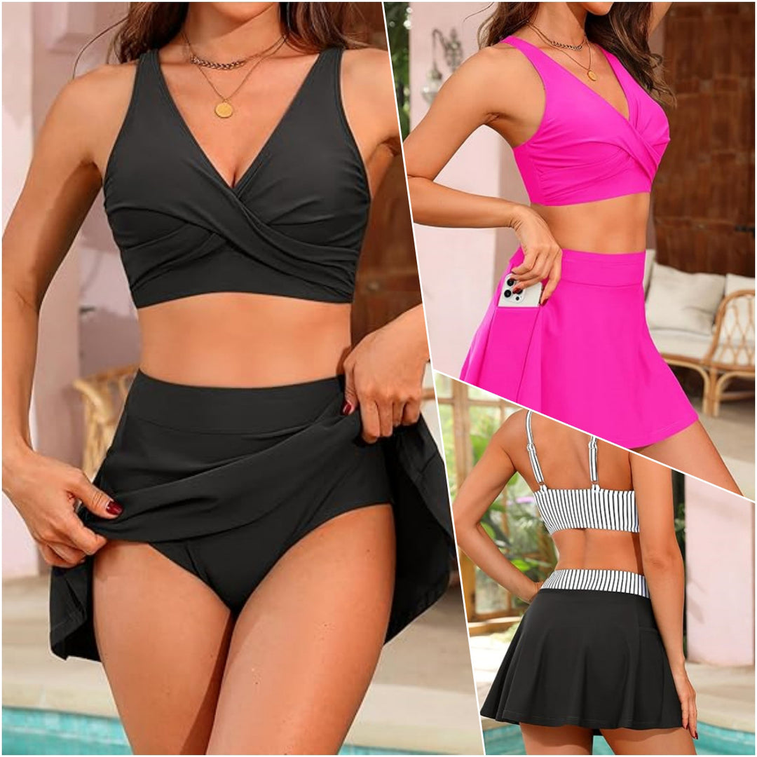 Damen Sportliches Skirtini-Set mit Raffinierten Falten Drune