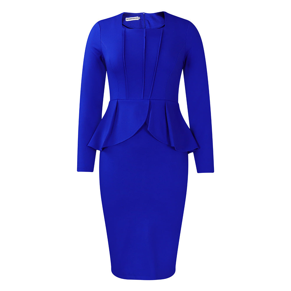 Damen Etuikleid mit Peplum und langem Arm Drune