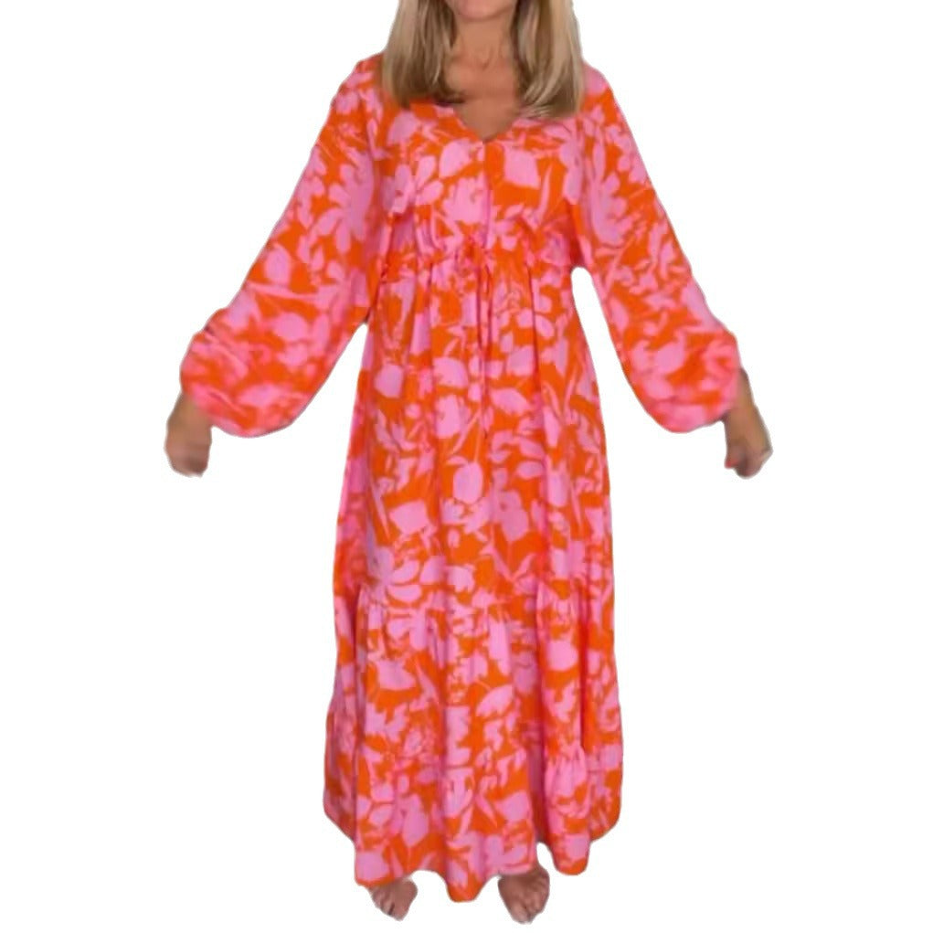 Damen Maxikleid mit Volant-Details und raffiniertem V-Ausschnitt Drune