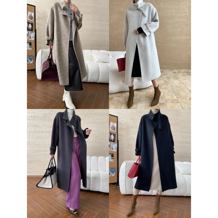Damen eleganter langer Mantel aus hochwertigem Wollmix mit modischem Revers Drune