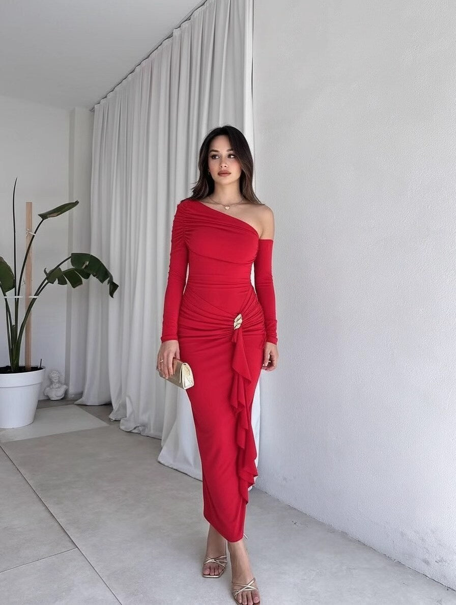 Damen elegantes Wickelkleid mit asymmetrischem Design und raffinierten Drapierungen Drune