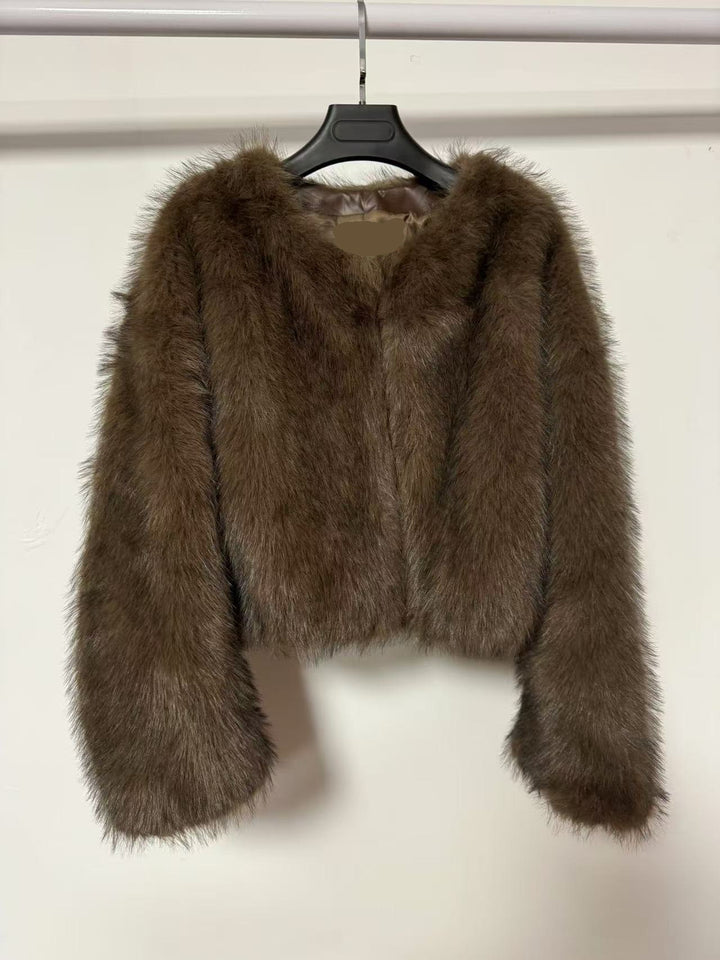 Damen Kurz geschnittene Shaggy-Faux-Fur Jacke mit kastiger Silhouette und extraweichem Hochflor Drune