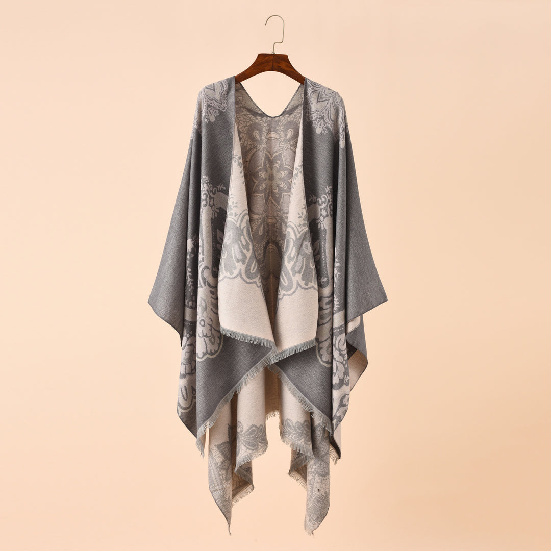 Damen Leichter Jacquard-Überwurf mit kaschmirähnlichem Griff und Fransensaum Drune