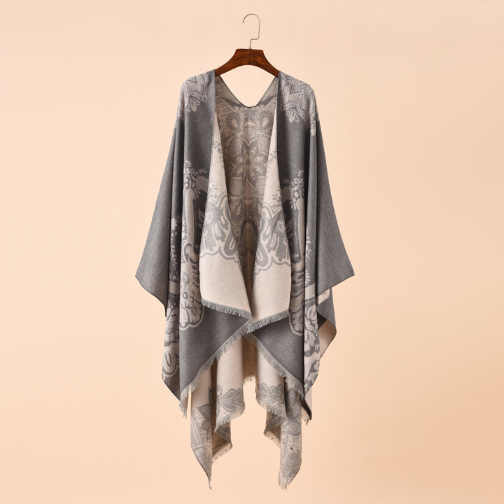 Damen Leichter Jacquard-Überwurf mit kaschmirähnlichem Griff und Fransensaum Drune