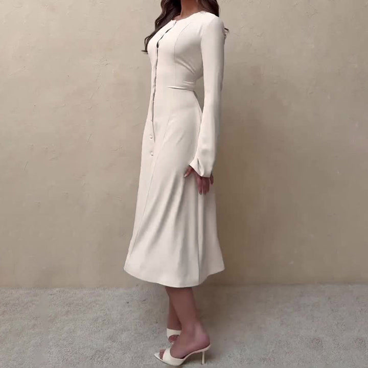 Damen Langärmeliges Midikleid im A Linien Schnitt mit durchgehender Knopfleiste Drune