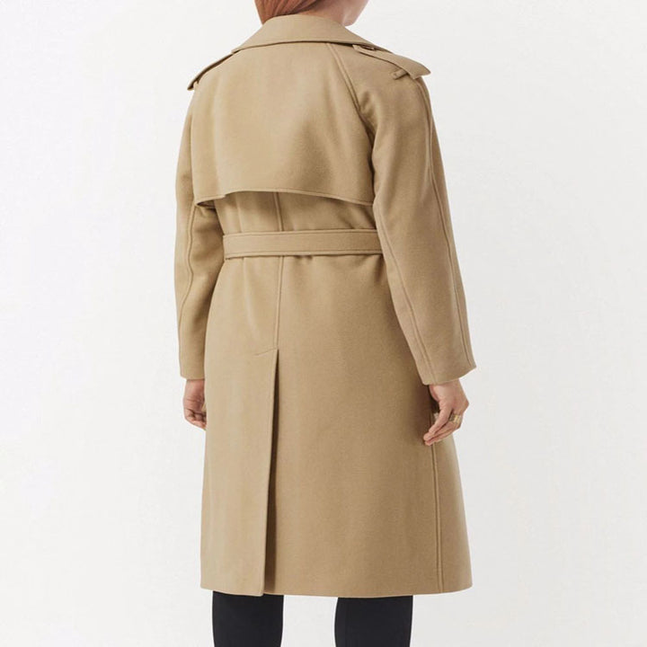 Damen Midilanger Wollmix-Longcoat mit doppelter Schulterpasse, Pattentaschen und dezenter Taillierung Drune