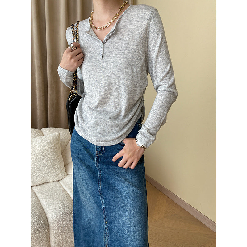 Damen Langarm-Henley-Pullover aus weichem Strick Drune