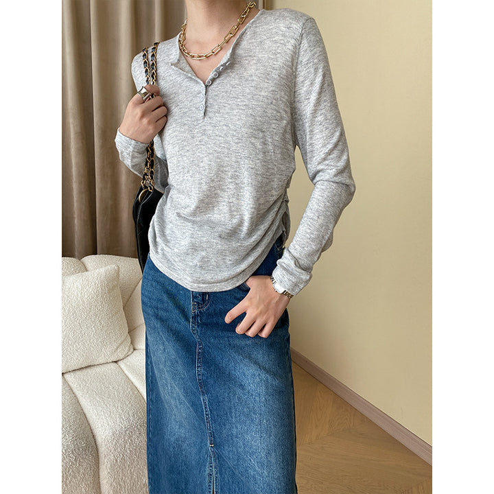 Damen Langarm-Henley-Oberteil Drune