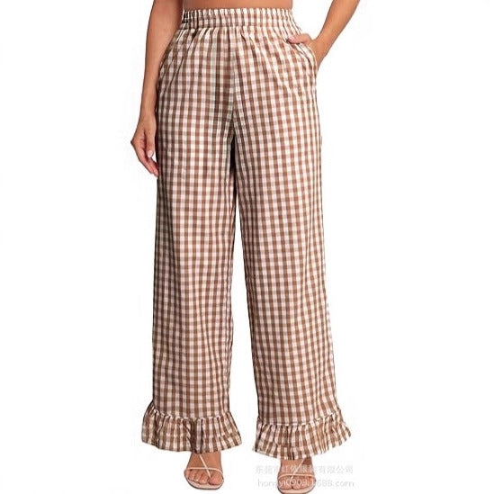 Damen Palazzo-Hose mit elastischem Bund, Seitentaschen und Rüschensaum Drune