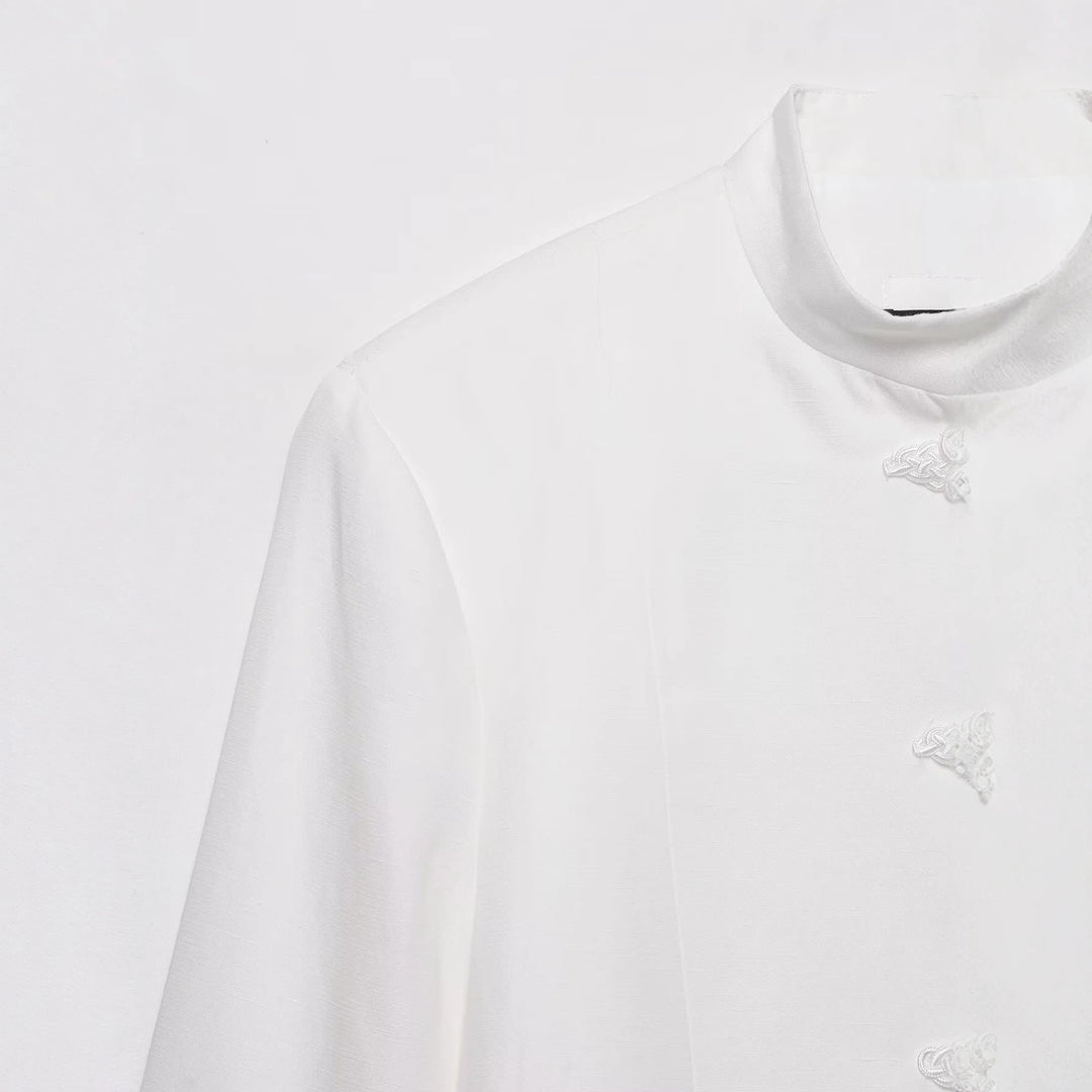 Damen Kurzjacke mit Mandarinkragen und dekorativen Zierknotenverschlüssen Drune