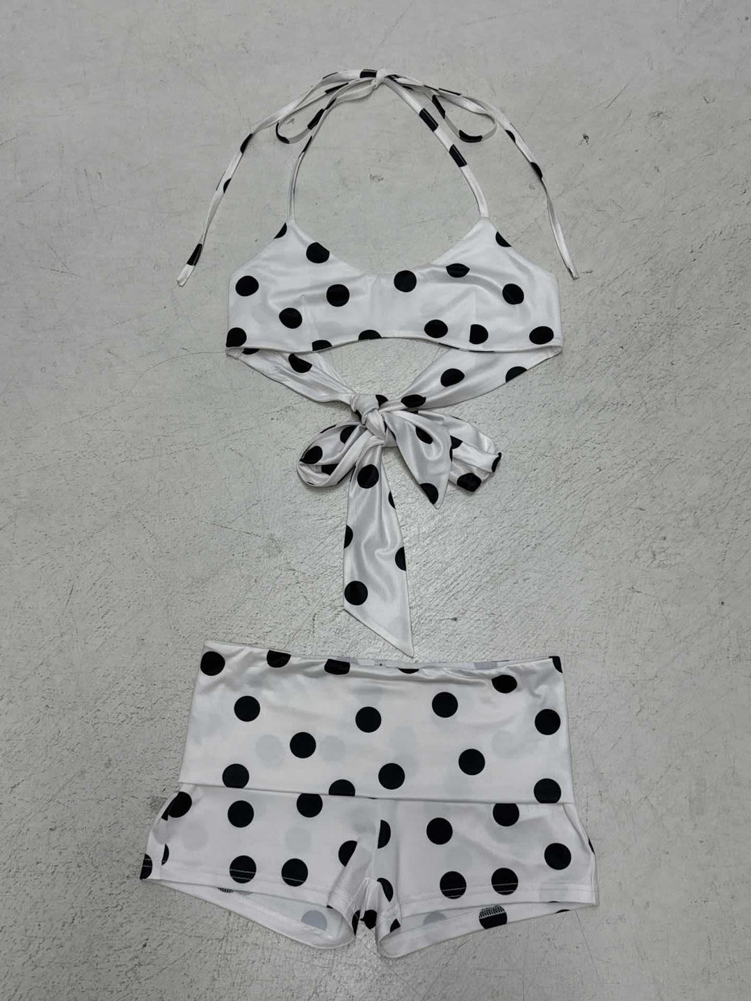 Damen Badeanzug Set mit trendy Punkten und bindbarem Oberteil Drune