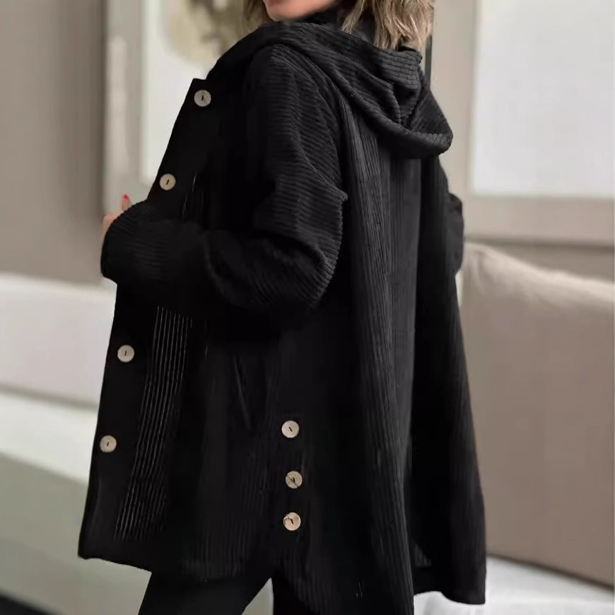 Damen lässige und gemütliche Cordjacke mit Kapuze Drune