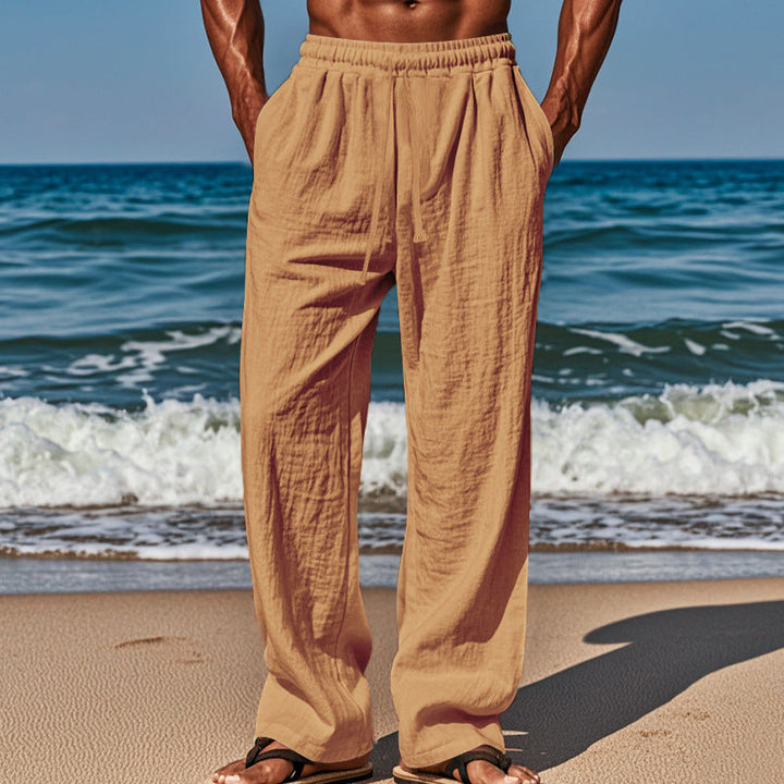 Herren lockere Leinenhose mit elastischem Bund und atmungsaktivem Gewebe Drune