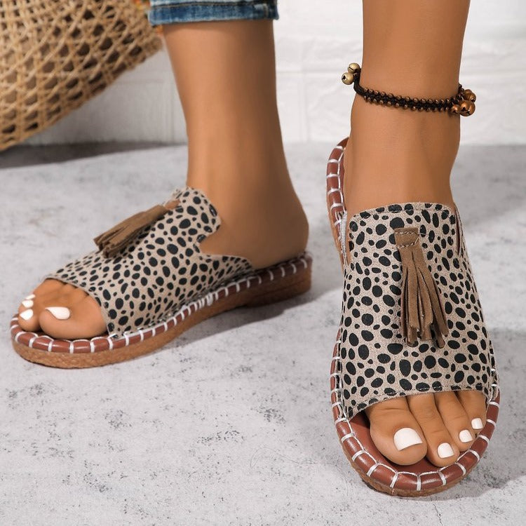 Damen Offene Pantoletten mit Quaste im Espadrille‑Stil Drune