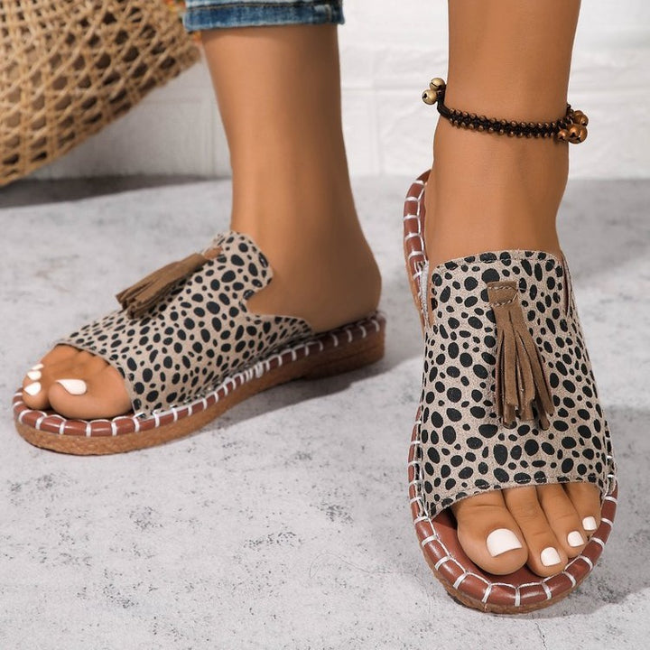 Damen Offene Pantoletten mit Quaste im Espadrille‑Stil Drune