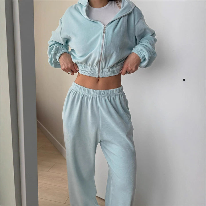 Damen Gekürztes Kapuzen-Loungewear-Set aus weichem Sweatstoff mit elastischem Bund und Relax-Fit-Hose Drune