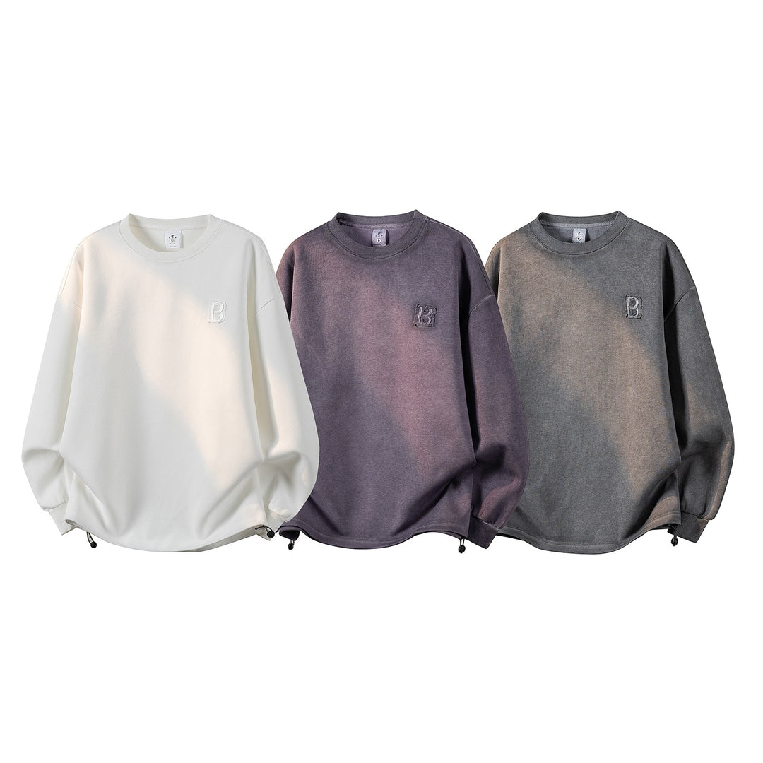 Damen Oversize-Sweatshirt mit gesticktem Schriftzug, abgerundetem Saum & überschnittener Schulter Drune